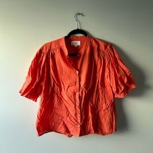 Xirena orange short sleeve button down cotton top